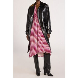 Scoop Womens Crinkle Faux Patent‎ Leather Double Breasted Trench Coat Black Sz M